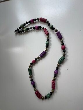 Multicolor Beaded Long Necklace with Gold Accents